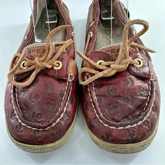 Sperry womens flats size 8 brown leather anchor embossed nautical boat shoes - Picture 3 of 12